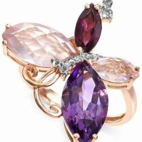 NWT Effy Gemstones Butterfly Ring in 14K Rose Gold - Picture 2 of 5